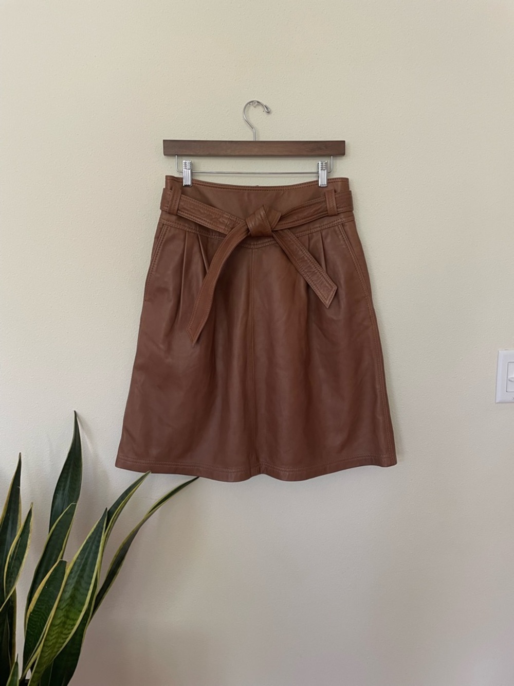 🌷 Massimo Dutti Authentic Sheep Leather A-Line Skirt with Self-Tie Belt #59